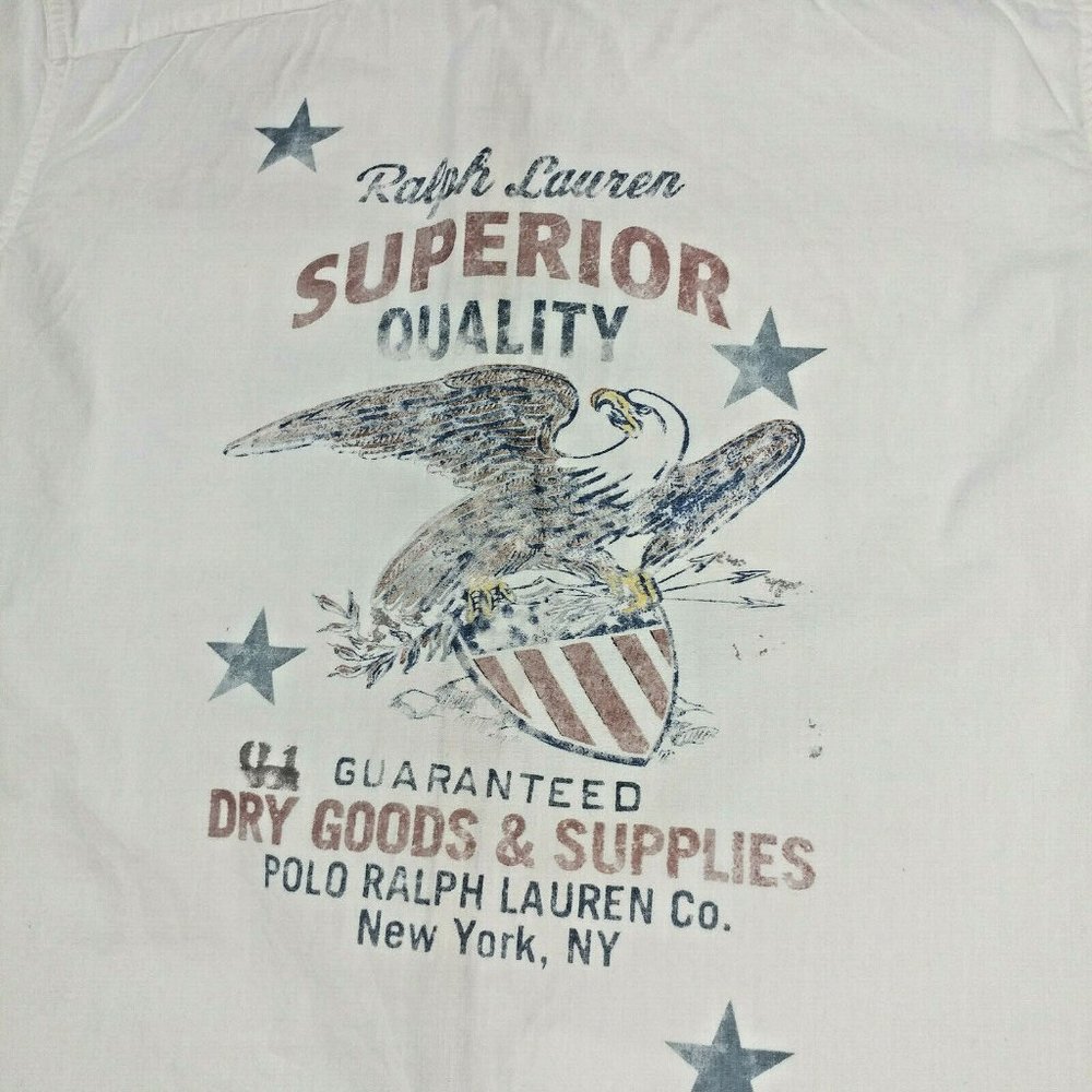 $148 Polo Ralph Lauren Eagle White Short Sleeve Men Shirt Size M Rare Pockets - Picture 5 of 9